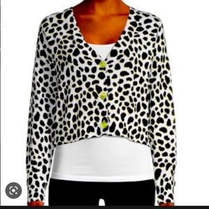 525 America 100% Cotton Animal Print Knit Cardigan Sz L EUC